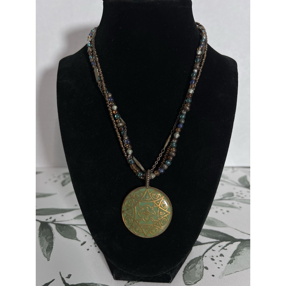 Vintage Avon Nina Ricci Enamel Pendant Triple Strand Necklace Jewelry 19"